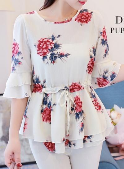 Oasap Floral Half Sleeve Peplum Blouse