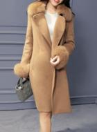 Oasap Furry Collar Long Sleeve Thicken Collect Waist Coat With Belt