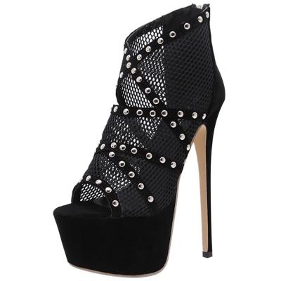 Oasap Peep Toe Hollow Out Platform Stiletto Heels Mesh Sandals
