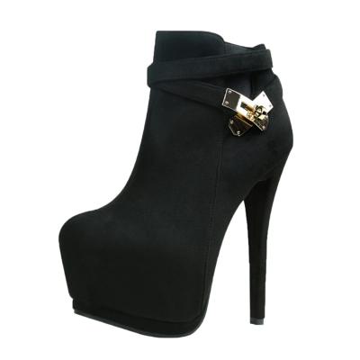 Oasap Round Toe Stiletto Heels Ankle Strap Platform Boots