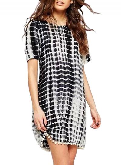 Oasap Women Gradient Ramp Pompon Paneled Shift Dress