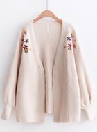 Oasap Open Front Floral Embroidery Cardigan