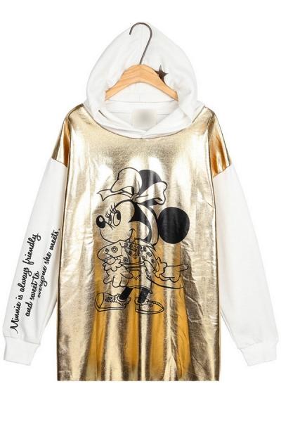 Oasap Cartoon Pu Paneled French Terry Hoodie