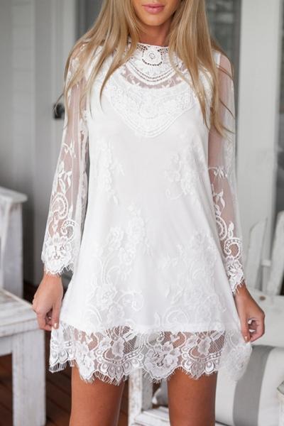 Oasap Chic Lace-paneled Scalloped Hem Dress