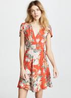 Oasap Fashion Floral Printed Lace-up Short Sleeve V Neck Midi Dress