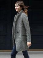 Oasap Fashion One Button Houndstooth Tweed Coat