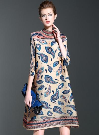 Oasap 3/4 Sleeve Print Loose A-line Dress