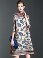 Oasap 3/4 Sleeve Print Loose A-line Dress