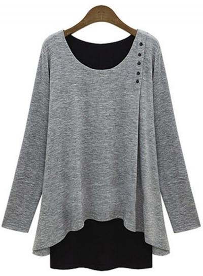 Oasap Fashion Fake 2 Piece Long Sleeve Tee