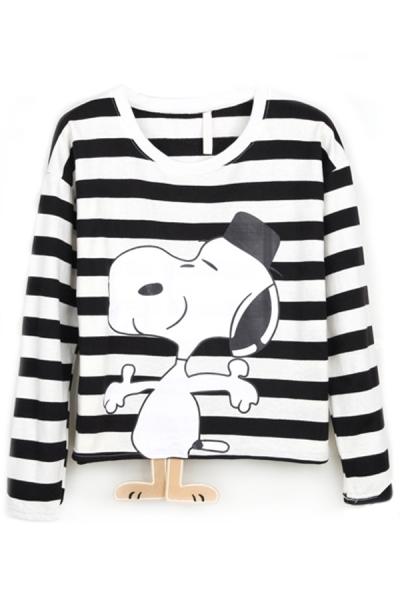 Oasap Striped Snoopy Pattern Sweatshirt