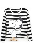 Oasap Striped Snoopy Pattern Sweatshirt