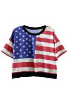 Oasap Casual Loose Fit National Flag Crop Top