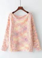 Oasap Round Neck Long Sleeve Colour Mixture Sweaters