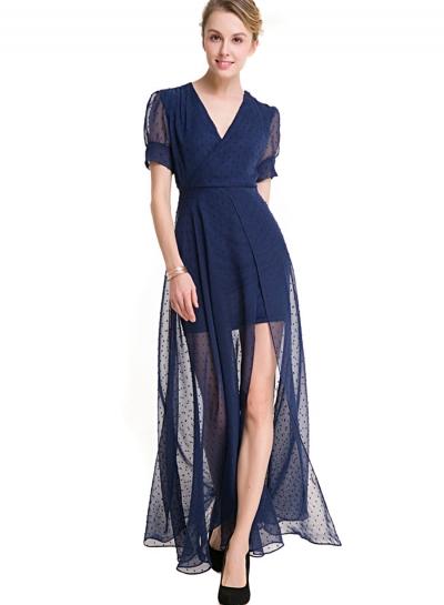 Oasap Vintage V Neck Polka Dot Chiffon Dress