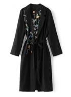 Oasap Floral Embroidery Long Sleeve Belt Trench Coat
