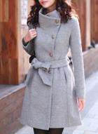 Oasap Stand Collar Long Sleeve Solid Color Slim Fit Coat