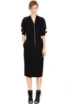 Oasap Casual Solid Black Midi Dress With V Neck