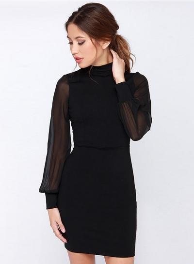 Oasap Women's Solid Color Backless Contrast Bodycon Dress