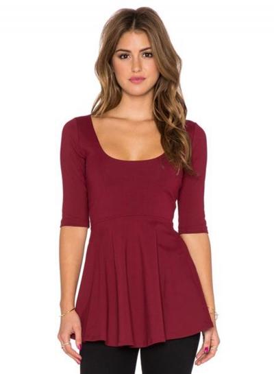 Oasap Fashion Solid 3/4 Sleeve Peplum Tee