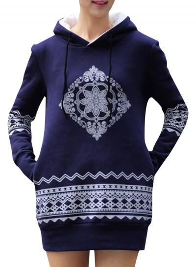 Oasap Women's National Wind Print Hooded Knit Sweatshirt