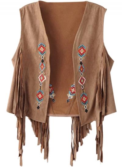 Oasap Women's Geometric Embroidery Print Open Front Vest