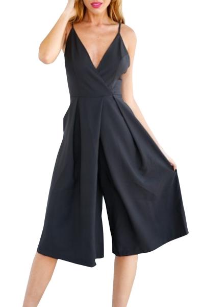 Oasap Women's Spaghetti V Neck Open Back Seventh Wide Leg Jumpsuit