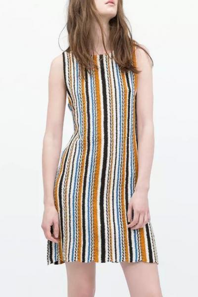 Oasap Boho Stripe Pattern Knitted Sleeveless Dress