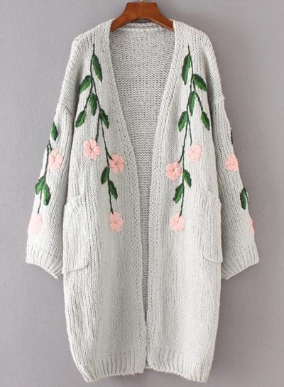 Oasap Fashion Floral Open Front Loose Fit Cardigan