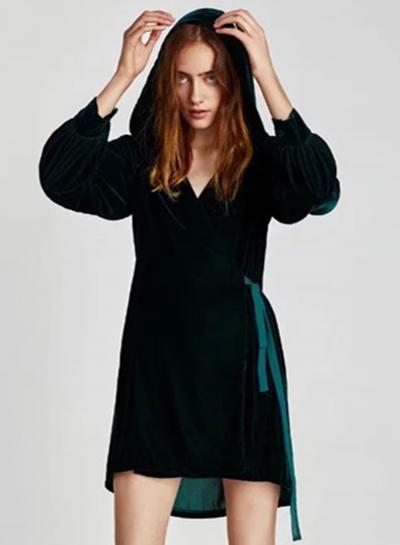 Oasap V Neck Long Sleeve Solid Color Lace-up Dress