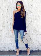 Oasap Fashion Off One Shoulder Long Sleeve Blouse
