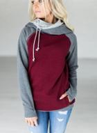 Oasap Fashion Color Block Drawstring Pullover Hoodie