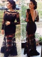 Oasap Sexy Lace Top Hollow Out Backless Maxi Dresses