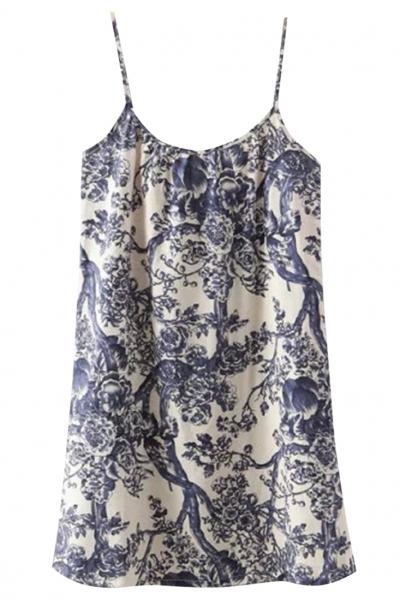 Oasap Summer Sweet Trees Printed Mini Slip Cotton Dress For Woman