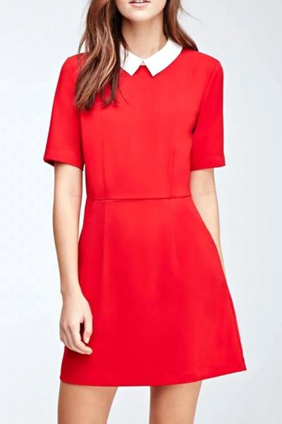 Oasap Contrast Peter Pan Collar Skater Dress
