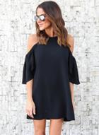Oasap Fashion Pure Color Short Sleeve Off The Shoulder Round Neck Dress