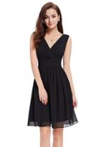 Oasap Classic Double V-neck Ruched Waist Short Cocktail Party Dress
