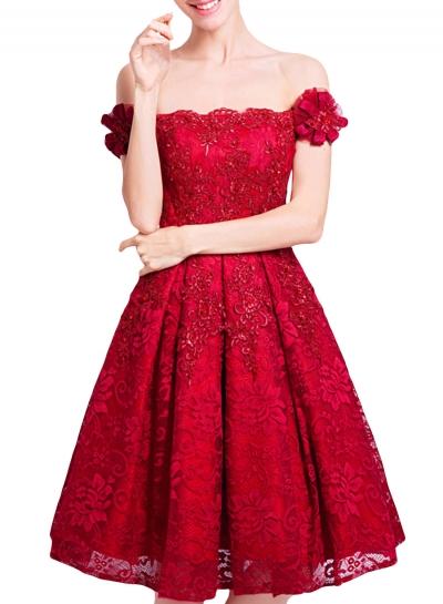 Oasap Floral Lace Beaded Off Shoulder Cocktail Dress