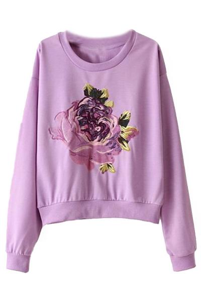 Oasap Embroidered Pattern Lavender Sweatshirt