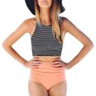 Oasap Women's Color Block Striped Graphic Two Piece Swimsuit