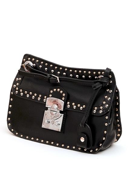 Oasap Metal Lock Rivets Embellished Cowhide Shoulder Bag
