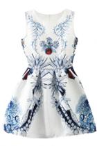Oasap Symmetric Dazzle Floral Sleeveless Mini Dress
