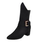 Oasap Solid Color Buckle Strap Block Heels Boots