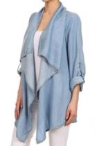 Oasap Chic High Low Design Open Front Denim Coat