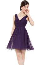 Oasap Fashion V-neck Ruched Bust Short Purple Party Dress