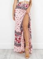 Oasap Bohemian High Slit Floral Printed Maxi Skirt