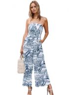 Oasap Navy Leaf Vein Print White Wide Leg Women Jumpsuit