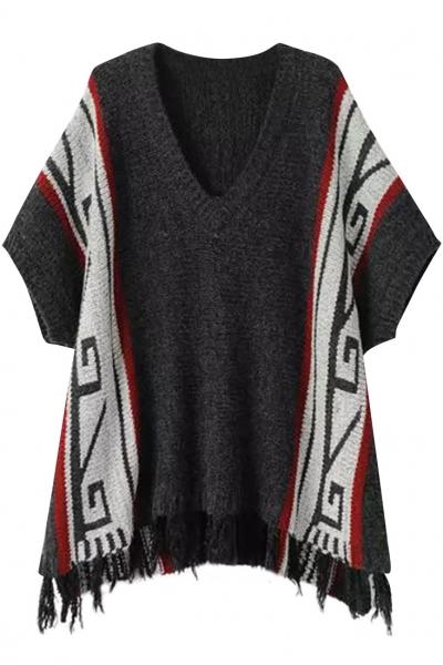 Oasap Favourite V Neck Short Sleeve Tasseled Sweater