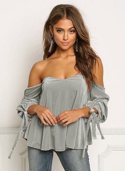 Oasap Solid Color Strapless Long Sleeve Tee Shirt