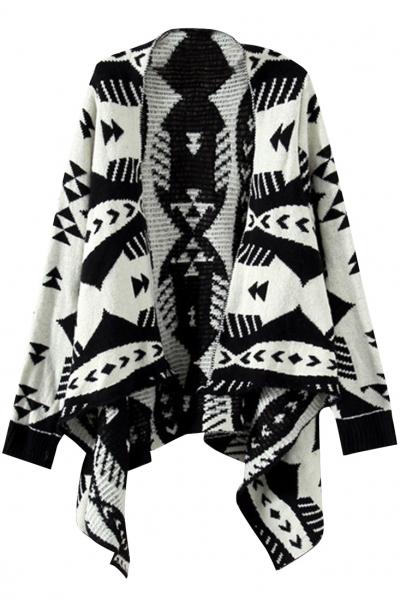 Oasap Stylish Geo Print Irregular Cardigan Sweater