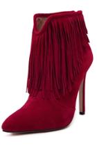 Oasap Fashion Fringed Pointed Faux Suede Ankle Boots
